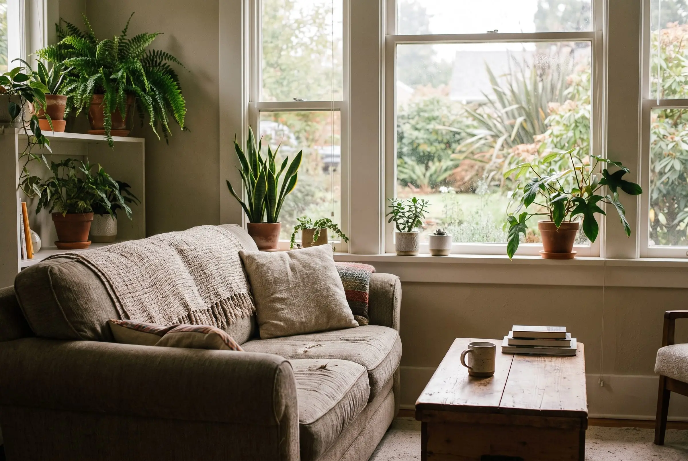 A calm living room in the morning